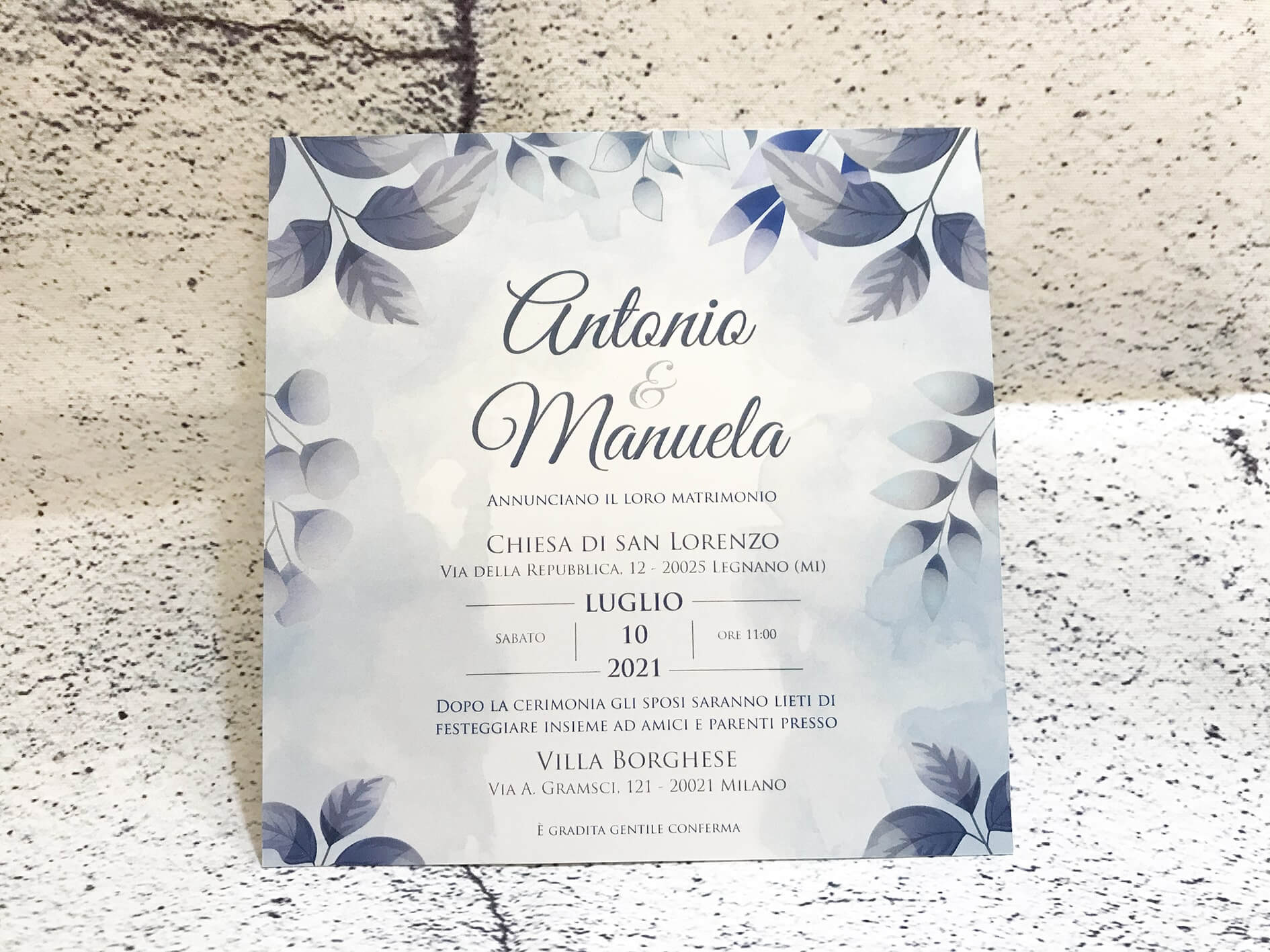 Partecipazione Quadrata Floreale (Tonalità varie di Blu) - Simone Piccolo -  Graphic & Wedding Designer